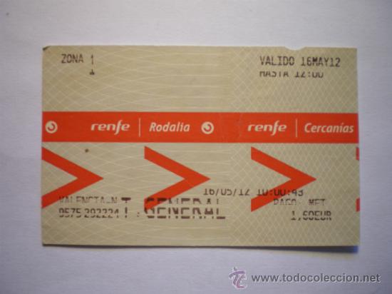 Coleccionismo Billetes de transporte: BILLETE RENFE CERCAN&Iacute;AS RODALIA. VALENCIA 2012. GENERAL