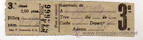 Collectionnisme Billets de transport: Billete de tren en papel reserva de asiento. 3&ordm; Clase.