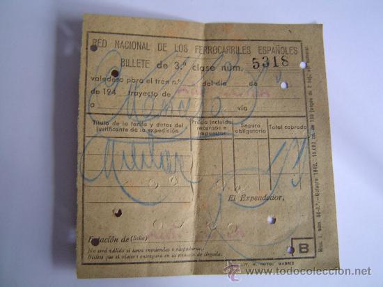 Sammeln von Fahrkarten: Red nacional de los Ferrocarriles Espa&ntilde;oles Billete de 3&ordf; clase a&ntilde;os 40