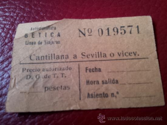 Sammeln von Fahrkarten: BILLETE AUTOBUS CANTILLANA A SEVILLA.  AUTOMOVILISTA BETICA LINEA DE VIAJEROS