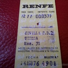 Coleccionismo Billetes de transporte: BILLETE RENFE SEVILLA SAN BERNARDO A UTRERA 1976. Lote 35661207