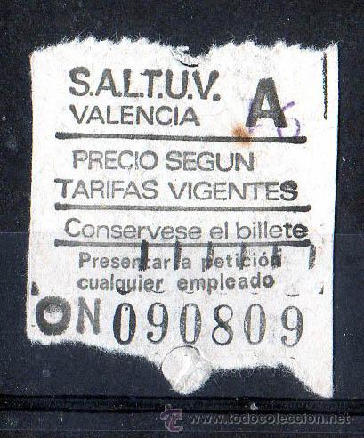Collectables Transport Tickets: BILLETE DE SALTUV, VALENCIA, CAPICUA N&ordm; 090809, PRECIO SEGUN TARIFA VIGENTE, VER FOTO (1)