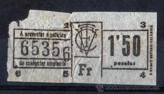 Collectables Transport Tickets: BILLETE DE TRANSPORTE, VALENCIA, CAPICUA N&ordm; 65356, 1,5 PESETAS VER FOTO (1)