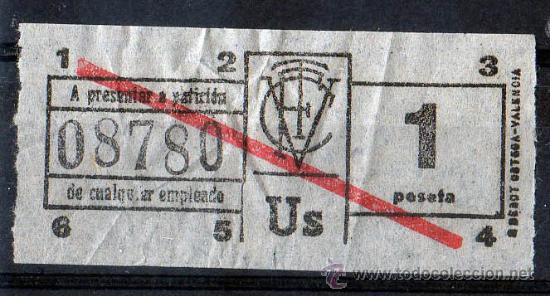 Collectables Transport Tickets: BILLETE DE TRANSPORTE, VALENCIA, CAPICUA N&ordm; 08780, 1 PESETA, VER FOTO (1)