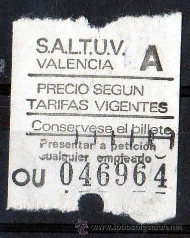 Collectables Transport Tickets: BILLETE SALTUV, VALENCIA, CAPICUA N&ordm; 090809, PRECIO SEGUN TARIFA VIGENTE, VER FOTO (1)