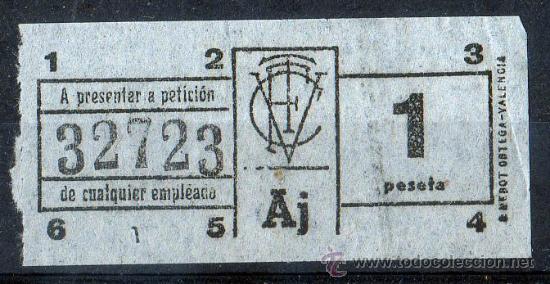 Collectables Transport Tickets: BILLETE DE TRANSPORTE, VALENCIA, CAPICUA N&ordm; 32723, 1 PESETA, VER FOTO (1)