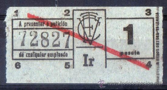 Collectables Transport Tickets: BILLETE DE TRANSPORTE, VALENCIA, CAPICUA N&ordm; 72827, 1 PESETA, VER FOTO (1)