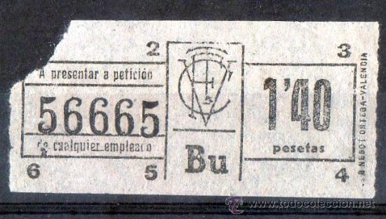 Collectables Transport Tickets: BILLETE DE TRANSPORTE, VALENCIA, CAPICUA N&ordm; 56665, 1,4 PESETAS, VER FOTO (1)