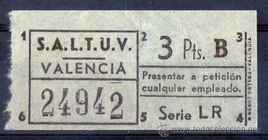 Collectables Transport Tickets: BILLETE SALTUV, VALENCIA, CAPICUA N&ordm; 24942, 3 PESETAS, VER FOTO (1)