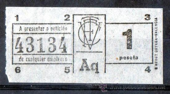 Collectables Transport Tickets: BILLETE DE TRANSPORTE, VALENCIA, CAPICUA N&ordm; 43134, 1 PESETA, VER FOTO (1)