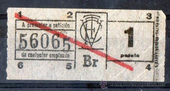 Collectables Transport Tickets: BILLETE DE TRANSPORTE, VALENCIA, CAPICUA N&ordm; 56065, 1 PESETA, VER FOTO (1)