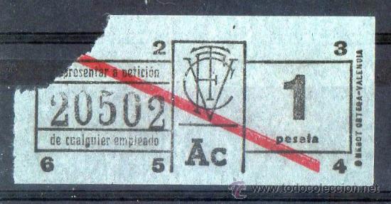 Collectables Transport Tickets: BILLETE DE TRANSPORTE, VALENCIA, CAPICUA N&ordm; 20502, 1 PESETA, VER FOTO (1)