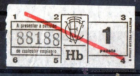Collectables Transport Tickets: BILLETE DE TRANSPORTE, VALENCIA,  CAPICUA N&ordm; 88188, 1 PESETA, VER FOTO (1)