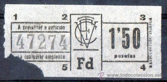 Collectables Transport Tickets: BILLETE DE TRANSPORTE, VALENCIA,  CAPICUA N&ordm; 47274, 1,5 PESETAS, VER FOTO (1)