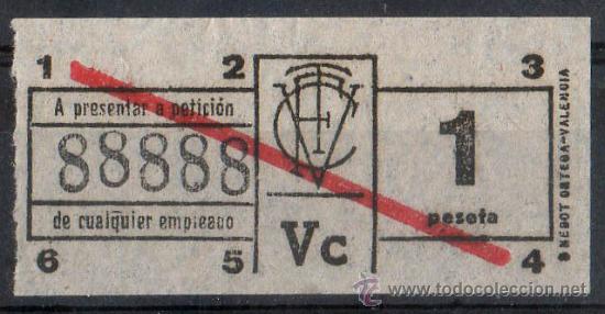 Collectables Transport Tickets: BILLETE DE TRANSPORTE, VALENCIA, CAPICUA N&ordm; 88888, 1 PESETAS, VER FOTO (1)