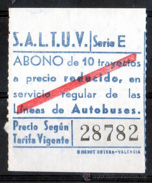 Collectables Transport Tickets: BILLETE SALTUV, VALENCIA, CAPICUA N&ordm; 28782, ABONO PARA 10 TRAYECTOS, VER FOTO (1)