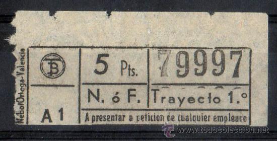 Collectables Transport Tickets: BILLETE DE TRANSPORTES, VALENCIA, CAPICUA N&ordm; 79997, 5 PESETAS, VER FOTO (1)