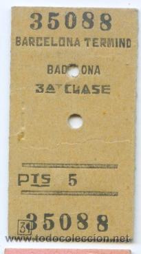Collectables Transport Tickets: BILLETE DE FERROCARRIL BARCELONA - BADALONA (5 PTAS)