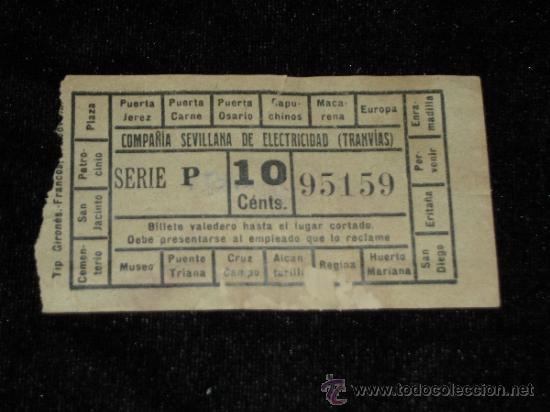 Coleccionismo Billetes de transporte: BILLETE DE TRANVIA CAPICUA 95159 - COMPA&Ntilde;IA SEVILLANA DE ELECTRICIDAD TRANVIAS