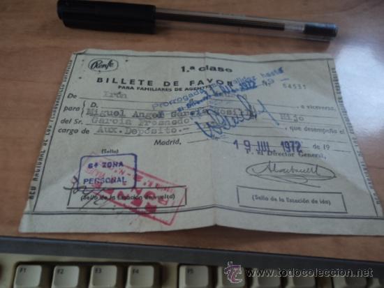 Sammeln von Fahrkarten: Billete de favor para familiares de agentes de Renfe. 1&ordf; clase. A&ntilde;o 1972