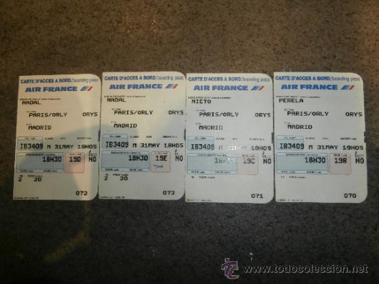 Sammeln von Fahrkarten: Cuatro resguardos de Billetes de avi&oacute;n / Air France / Par&iacute;s Orly - Madrid Barajas (31 Mayo 1992)