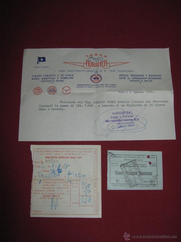 Coleccionismo Billetes de transporte: BILLETE DE AUTOBUS Y FERROCARRIL ITALIANO CON CARTA O FACTURA