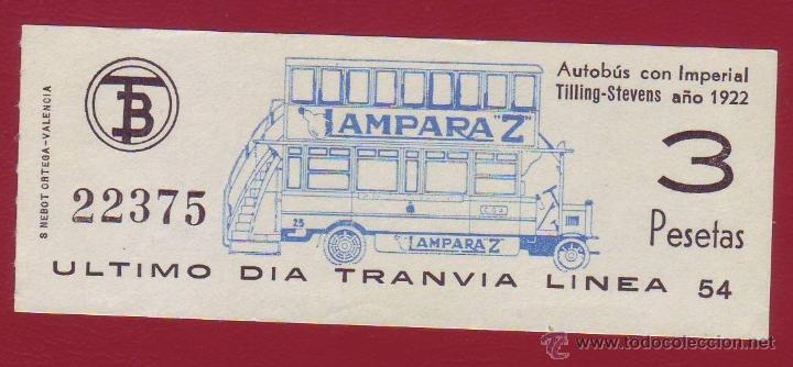 Collectionnisme Billets de transport: BILLETE ULTIMO D&Iacute;A TRANV&Iacute;A LINEA 54 - TRANSPORTES DE BARCELONA -TB - LAMPARAZ