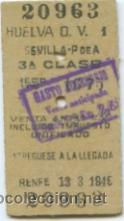 Collectables Transport Tickets: BILLETE EDMONDSON DE FERROCARRIL HUELVA SEVILLA / COLECCION
