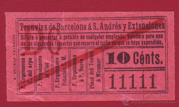 Collectionnisme Billets de transport: BILLETE DE TRANV&Iacute;AS DE BARCELONA A SAN ANDR&Eacute;SY EXTENSIONES - 10 CTMS. - CAPICUA