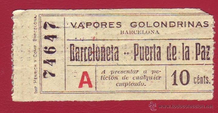 Collectionnisme Billets de transport: BILLETE MARITIMO DEL PUERTO DE BARCELONA - VAPORES GOLONDRINAS - 10 CTS. - CAPICUA