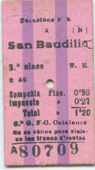 Coleccionismo Billetes de transporte: (F32//3) BILLETE EDMONDSON DE FERROCARRIL BARCELONA SAN BAUDILIO/ COLECCION