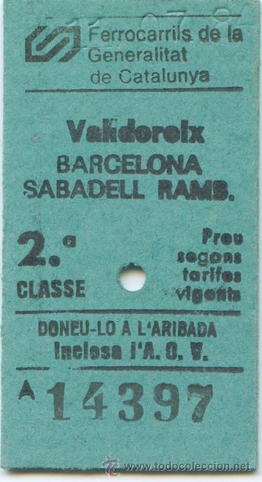 Colecionismos Bilhetes de Transporte: (F17//11) BILLETES EDMONDSON DE FERROCARRIL DE VALDOREIX A SABADELL / COLECCION