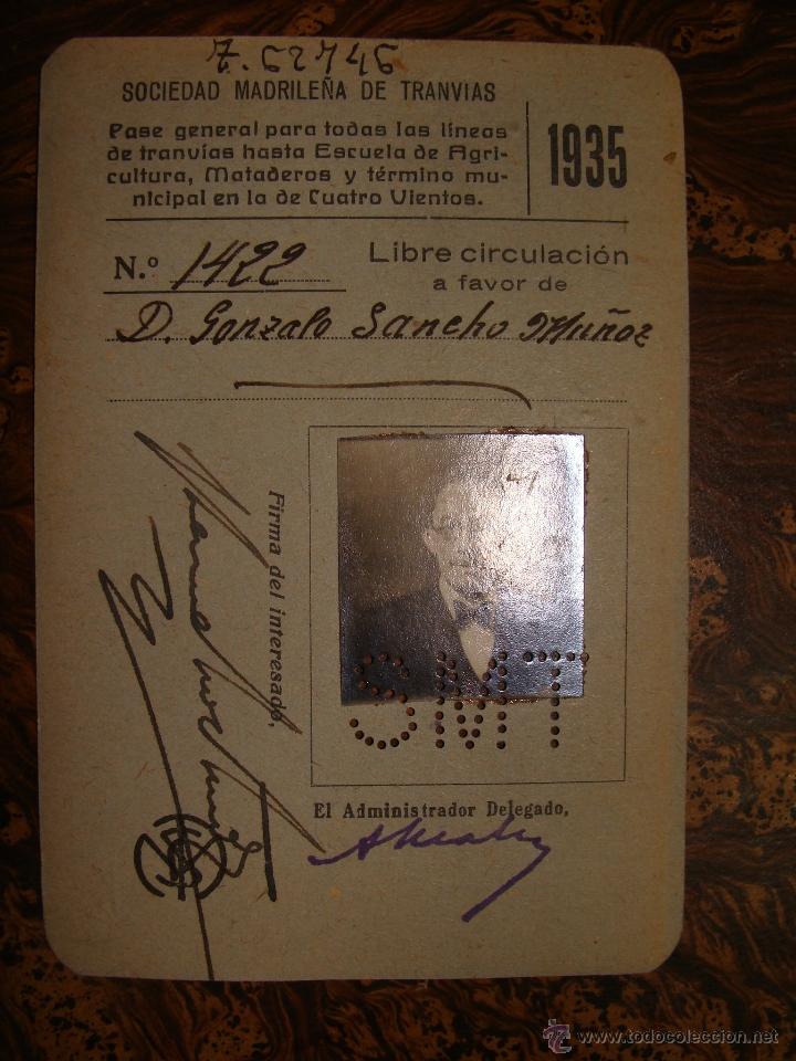 Collectables Transport Tickets: TRANVIA. BILLETE DE LIBRE CIRCULACI&Oacute;N PARA EL A&Ntilde;O 1935. GONZALO SANCHO MAGISTRADO AUDIENCIA