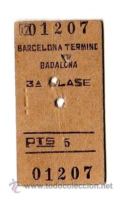 Colecionismos Bilhetes de Transporte: Billete de tren / Renfe / Barcelona T&eacute;rmino - Badalona / Tren &Oacute;mnibus - Tercera Clase (1965)