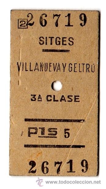 Sammeln von Fahrkarten: BILLETE DE TREN / RENFE / SITGES - VILANOVA Y GELTR&Uacute; / TERCERA CLASE (1968)