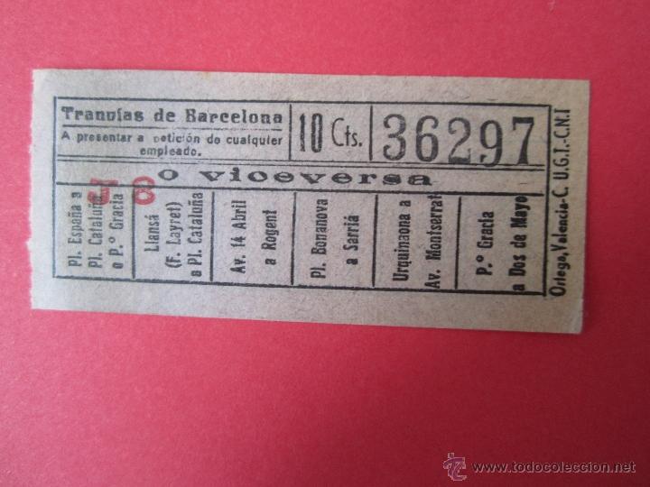 Collectables Transport Tickets: billete de tranvias de barcelona , colectivizado cnt- ugt - 10 centimos - viceversa
