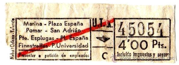 Coleccionismo Billetes de transporte: Billete Urbanizaciones y Transportes (Urbas) \ Varios trayectos \ 4 ptas \ Capicua