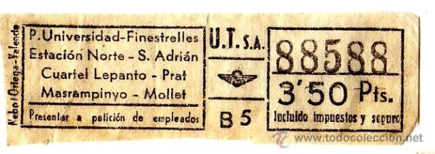 Coleccionismo Billetes de transporte: Billete Urbanizaciones y Transportes (Urbas) \ Varios trayectos \ 3,50 ptas \ Capicua