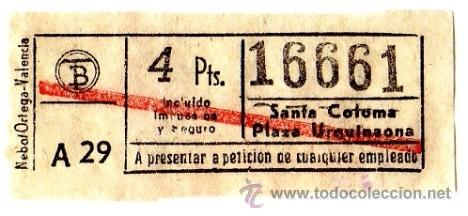 Coleccionismo Billetes de transporte: Billete Tranv&iacute;a de Barcelona \ Santa Coloma - Plaza Urquinaona \ 4 ptas \ Capicua