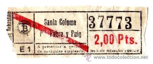 Coleccionismo Billetes de transporte: Billete Tranv&iacute;a de Barcelona \ Santa Coloma - Passeig Fabra y Puig \ 2 ptas \ Capicua