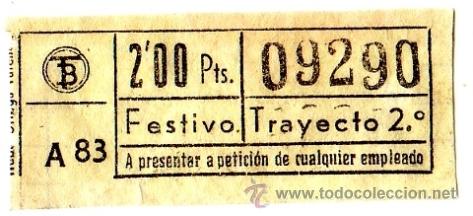 Coleccionismo Billetes de transporte: Billete Tranv&iacute;a de Barcelona \ 2 ptas \ Festivo \ Trayecto 2 \ Capicua