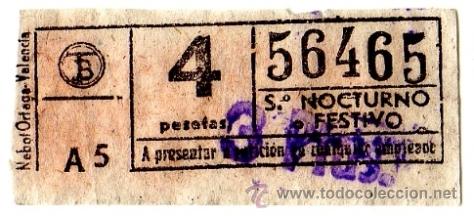 Collectables Transport Tickets: Billete Tranv&iacute;a de Barcelona \ 4 ptas (Resello 3 ptas) \ Servicio Nocturno o Festivo \ Capicua