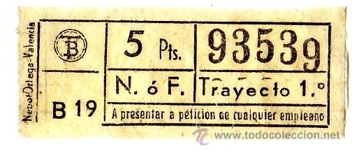 Collectables Transport Tickets: Billete Tranv&iacute;a de Barcelona \ 5 ptas \ Servicio Nocturno o Festivo \ Trayecto 1 \ Capicua