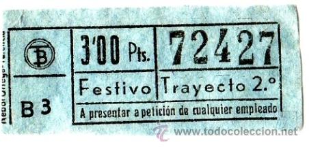 Collectables Transport Tickets: Billete Tranv&iacute;a de Barcelona \ 3 ptas \ Servicio Festivo \ Trayecto 2 \ Capicua