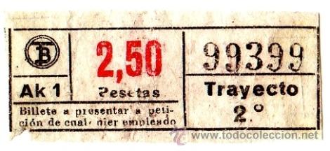 Collectables Transport Tickets: Billete Tranv&iacute;a de Barcelona \ 2,5 ptas \ Trayecto 2 \ Capicua