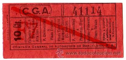 Collectables Transport Tickets: Billete Compa&ntilde;&iacute;a General de Autobuses (CGA) \ Varios trayectos \ 10 cts \ Capicua