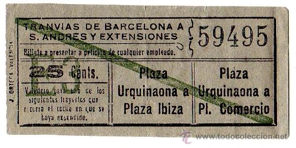 Colecionismos Bilhetes de Transporte: BILLETE TRANV&Iacute;AS DE BARCELONA A SAN ANDR&Eacute;S Y EXT. \ VARIOS TRAYECTOS \ 25 CTS \ CAPICUA