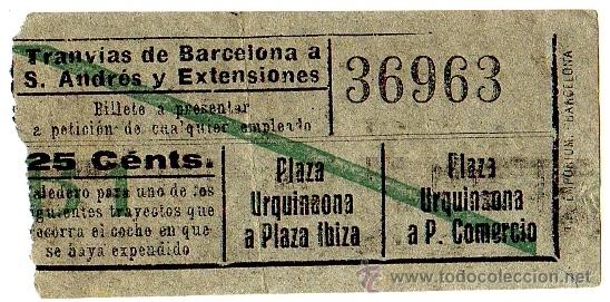 Colecionismos Bilhetes de Transporte: BILLETE TRANV&Iacute;AS DE BARCELONA A SAN ANDR&Eacute;S Y EXT. \ VARIOS TRAYECTOS \ 25 CTS \ CAPICUA