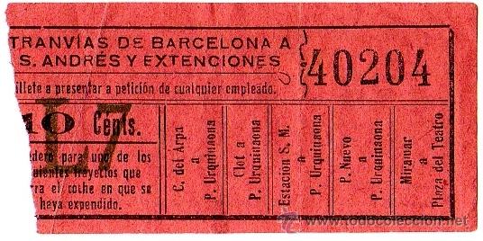 Colecionismos Bilhetes de Transporte: BILLETE TRANV&Iacute;AS DE BARCELONA A SAN ANDR&Eacute;S Y EXT. \ VARIOS TRAYECTOS \ 10 CTS \ CAPICUA