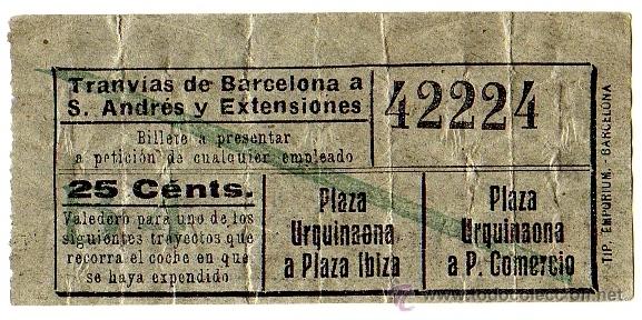 Colecionismos Bilhetes de Transporte: BILLETE TRANV&Iacute;AS DE BARCELONA A SAN ANDR&Eacute;S Y EXT. \ VARIOS TRAYECTOS \ 25 CTS \ CAPICUA